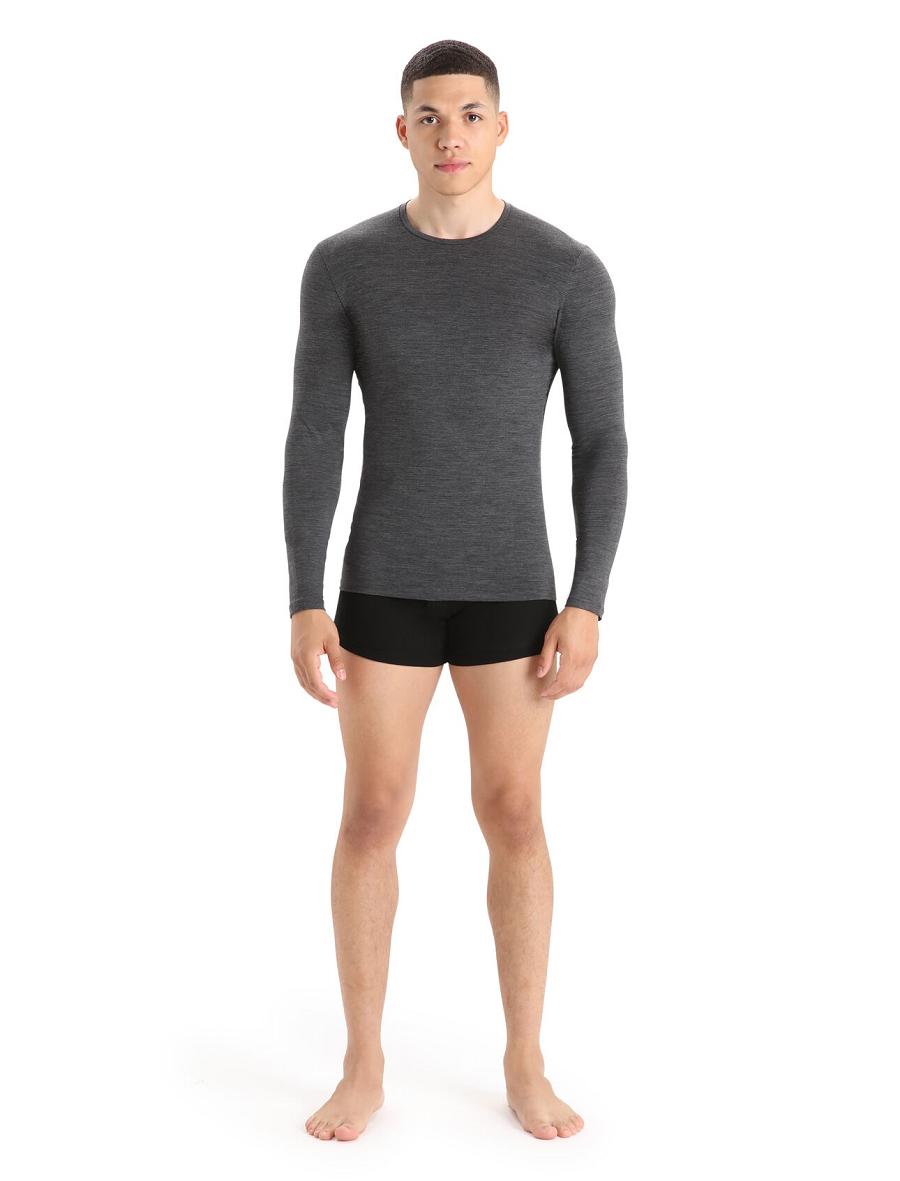 Bielizny Icebreaker Merino Anatomica Long Sleeve Crewe T-Shirt Męskie Czarne Szare | PL 1656BEXC